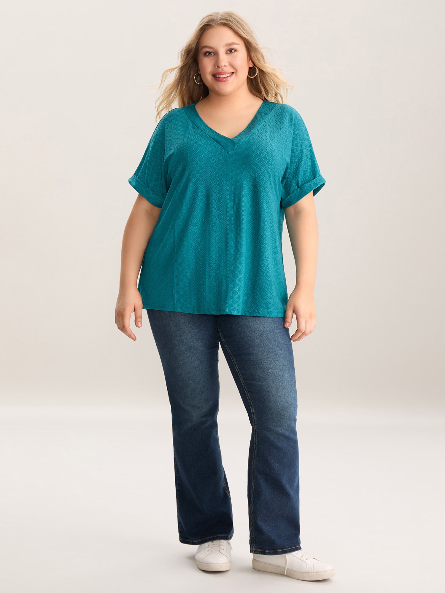 Stretchy Textured Relaxed-Fit Plain Top