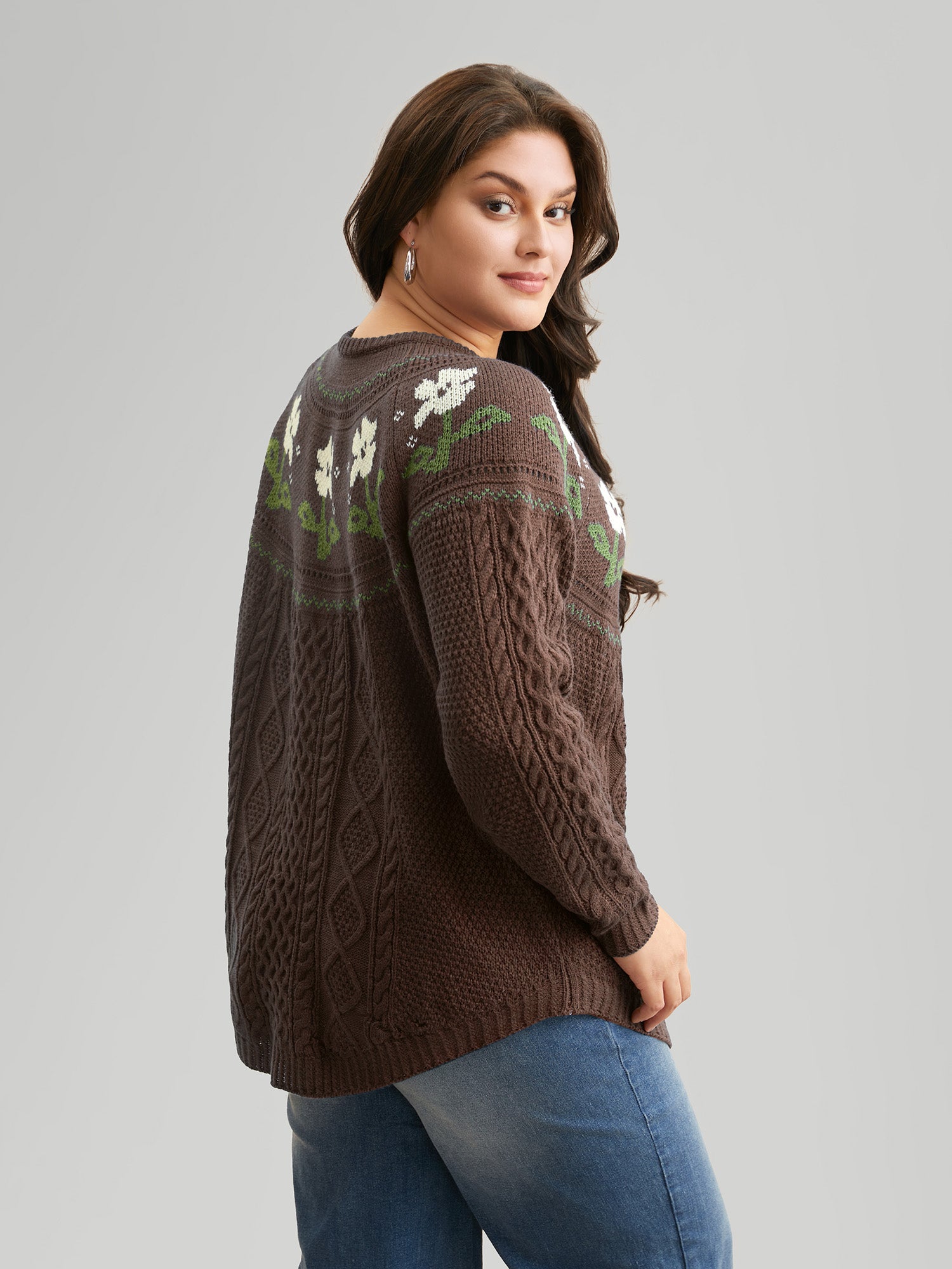 Floral Jacquard Raglan Sleeve Pullover