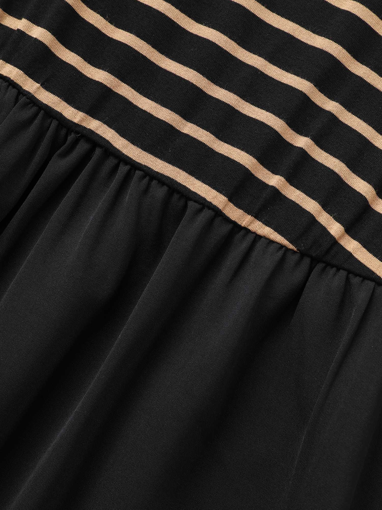 Square Neck Striped Patchwork Midi Dress