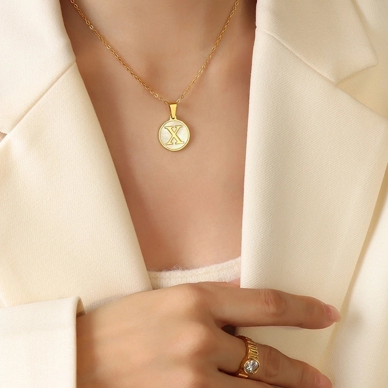 Fashion Letter 304 Stainless Steel Shell 18K Gold Plated Plating Pendant Necklace