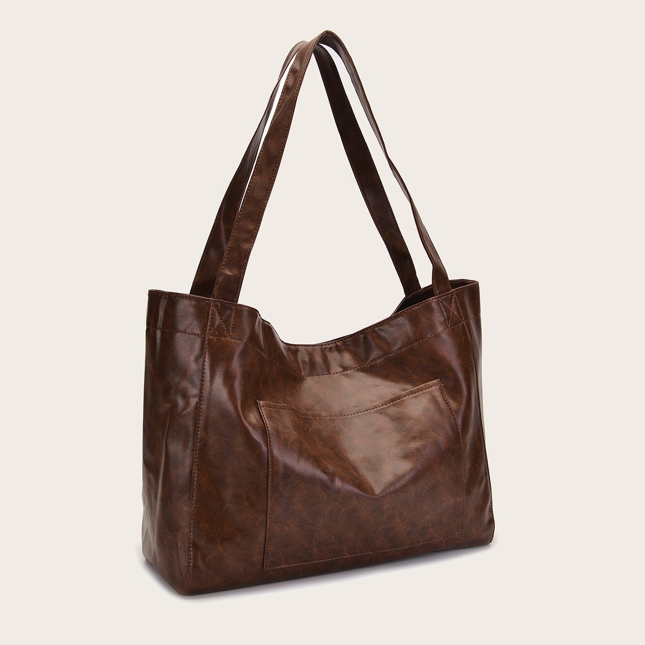 Women's Large Soft Leather Tote Bag With Pocket