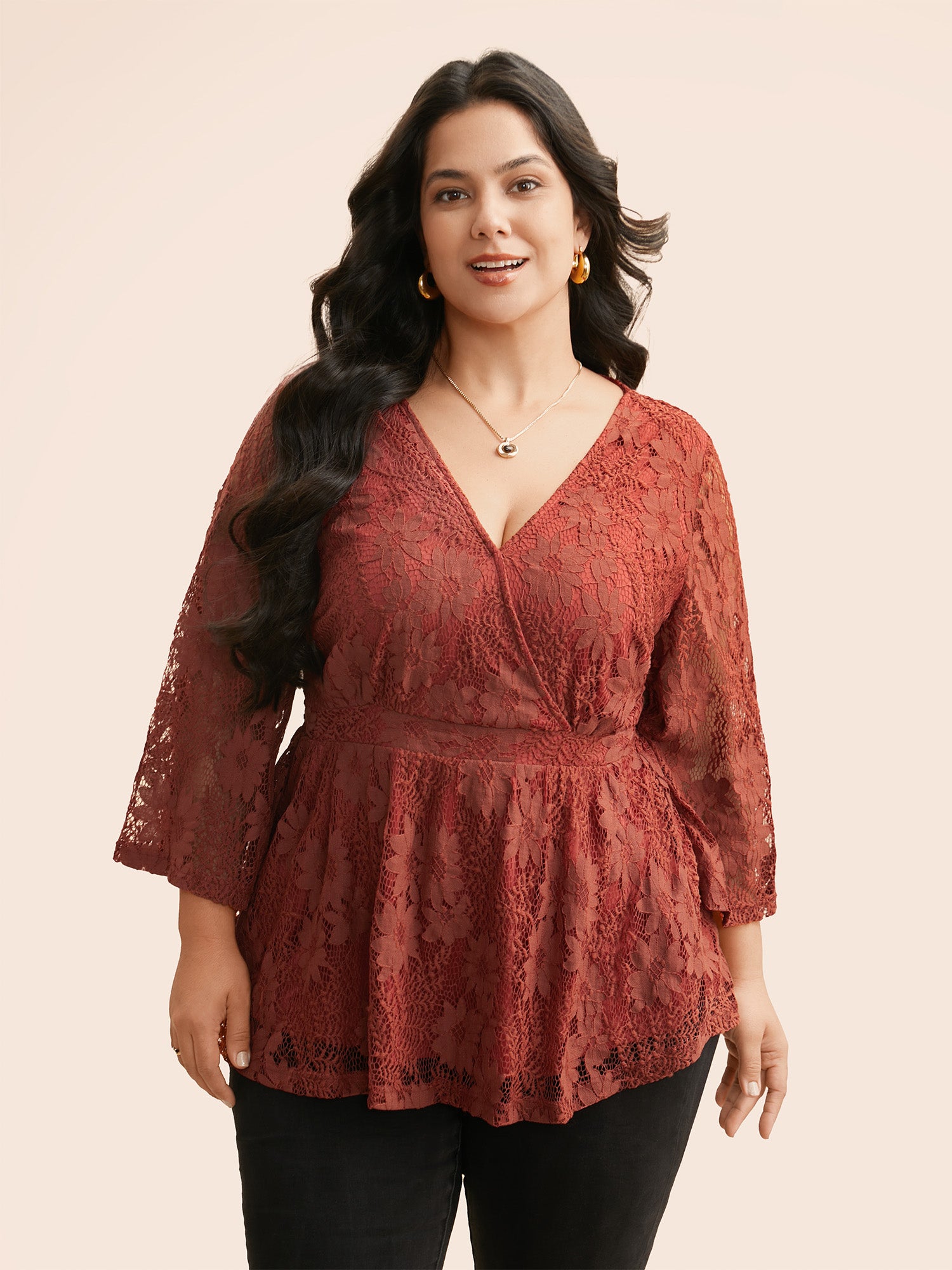 Crochet Lace Mesh Bell Sleeve Blouse