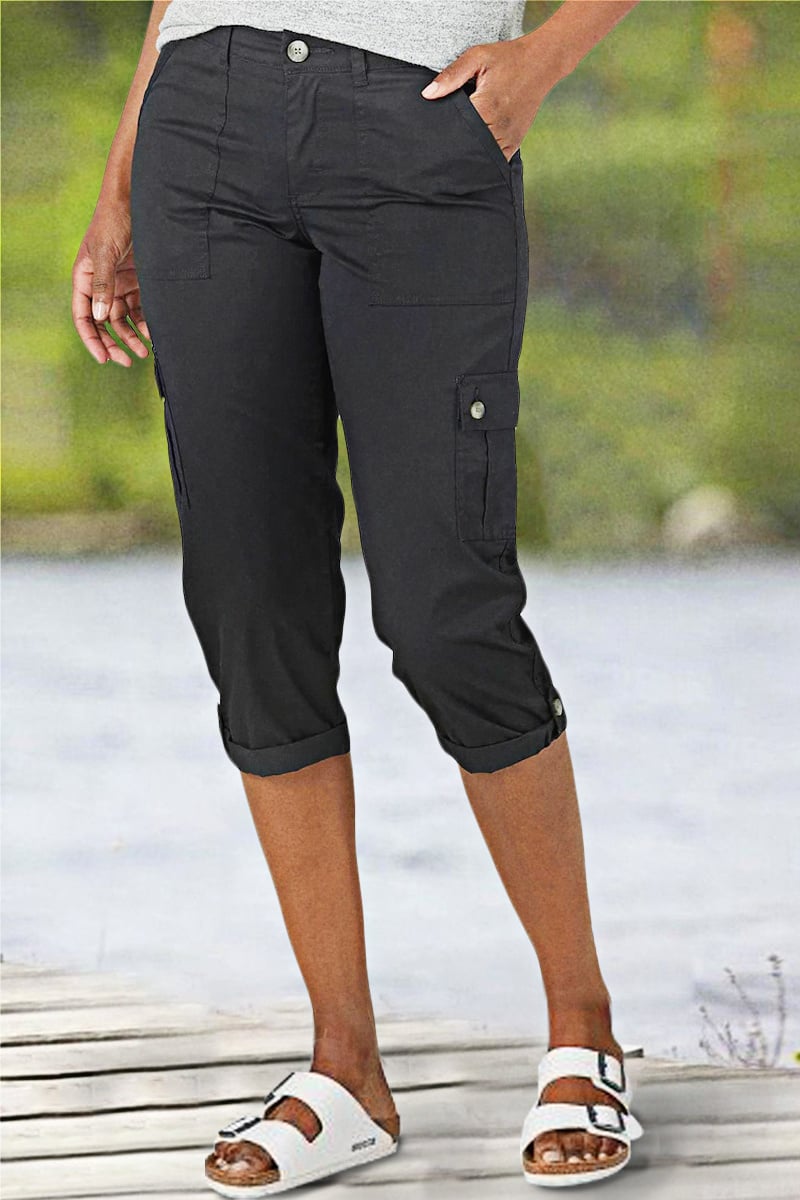 🔥 8 PACK-$24.96 TODAY ONLY🔥Roll Tab Hem Multi Pocket Capri Mid Waist Cargo Pants