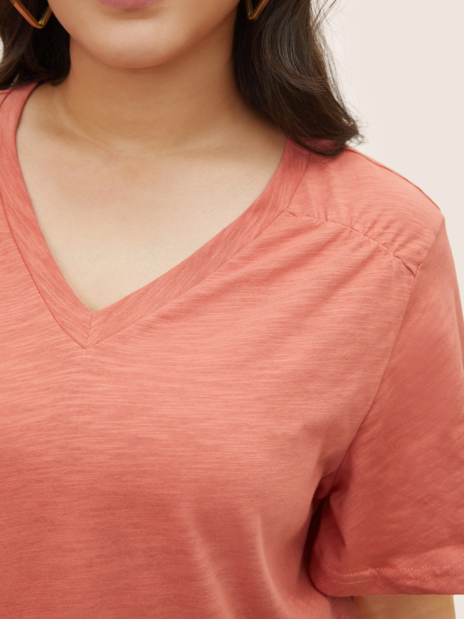 Plain Ruffle Sleeve Heather V Neck T-shirt