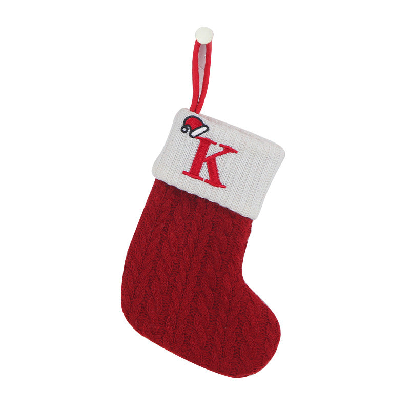 Cozy Knit Socks, Embroidered Candy Gift Bag, Letter Christmas Stocking