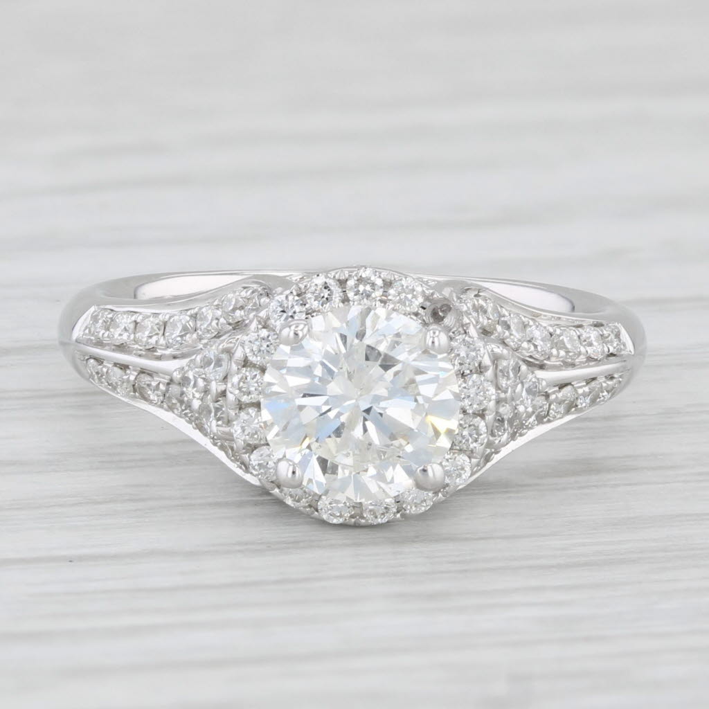 1.53ctw Round Diamond Halo Engagement Ring 14k White Gold Size 6 Demetrios