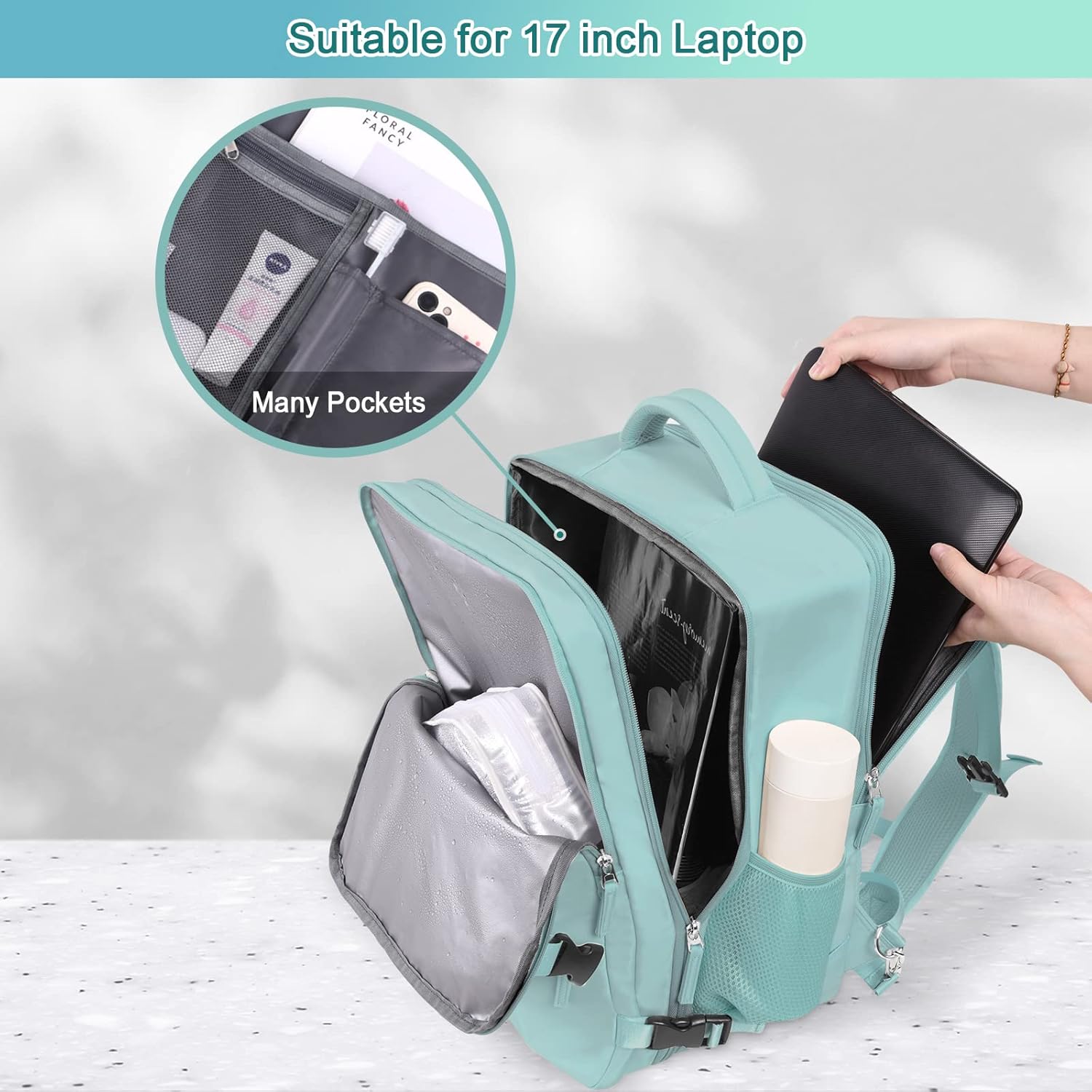Large Travel Backpack for Women Men, Expandable 40L Carry On Backpack, 17 Inch Laptop Backpack College Bookbag, Waterproof Travel bag as Person Item Flight Approved