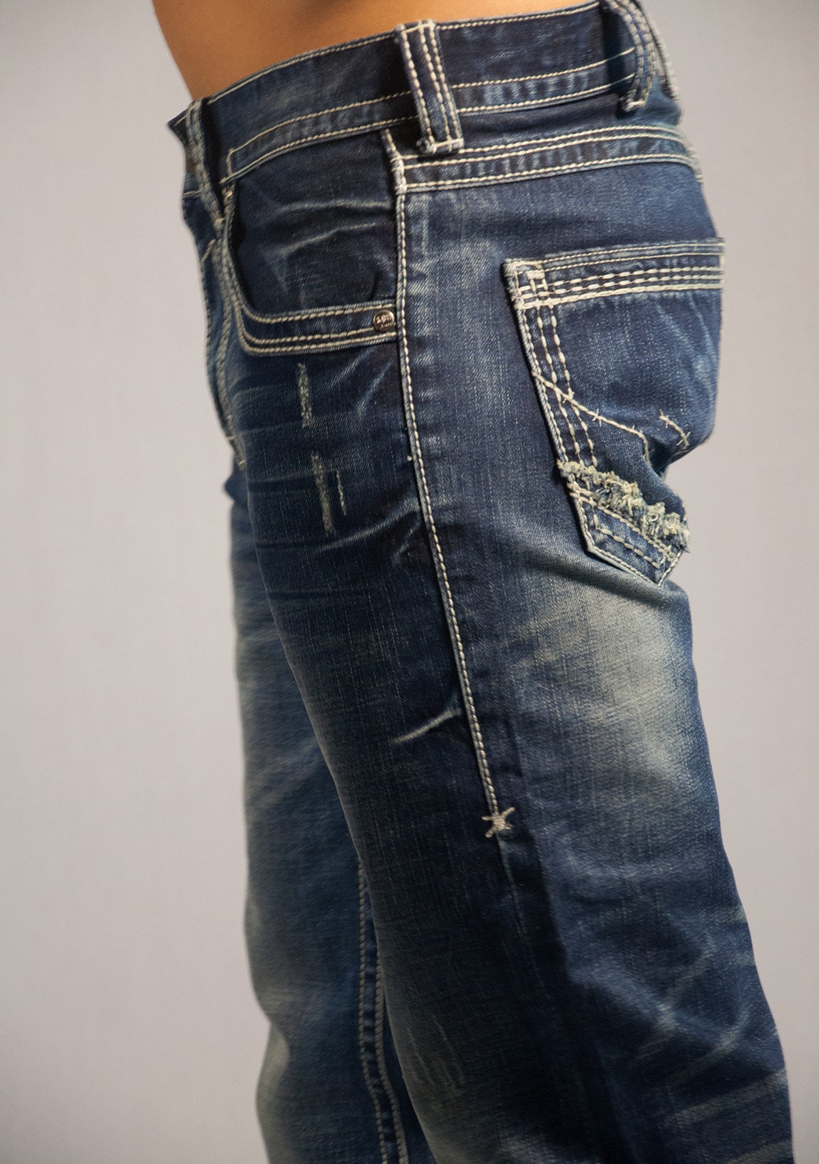 B Tuff Mens Blue Cotton Denim Jeans Strong Faded Torque