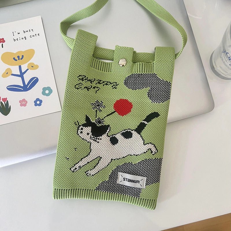 Women's Polyester Printing Animal Color Block Cute Square Buckle Shoulder Bag Phone Wallets