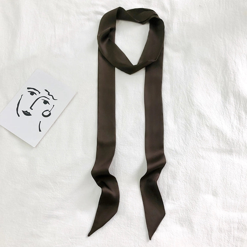 Solid Color Slender Narrow Silk Scarf Ribbon Tie Bag Handle Silk Scarf Tie Hair Small Ribbon Decoration Scarf Hair Belt Scarf