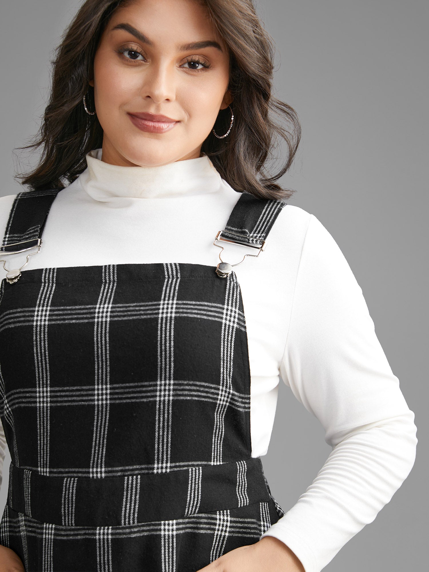 Plaid Square Neck Patched Pocket Dress