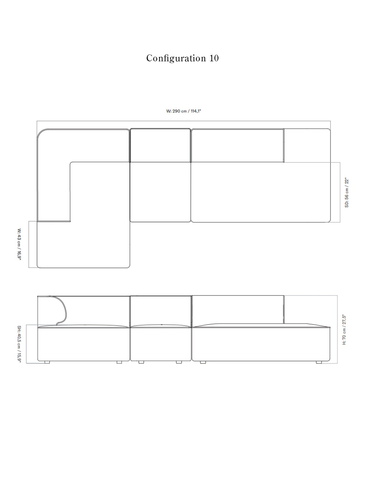 Eave Modular Sofa. 3-seater. Configurations 9-10