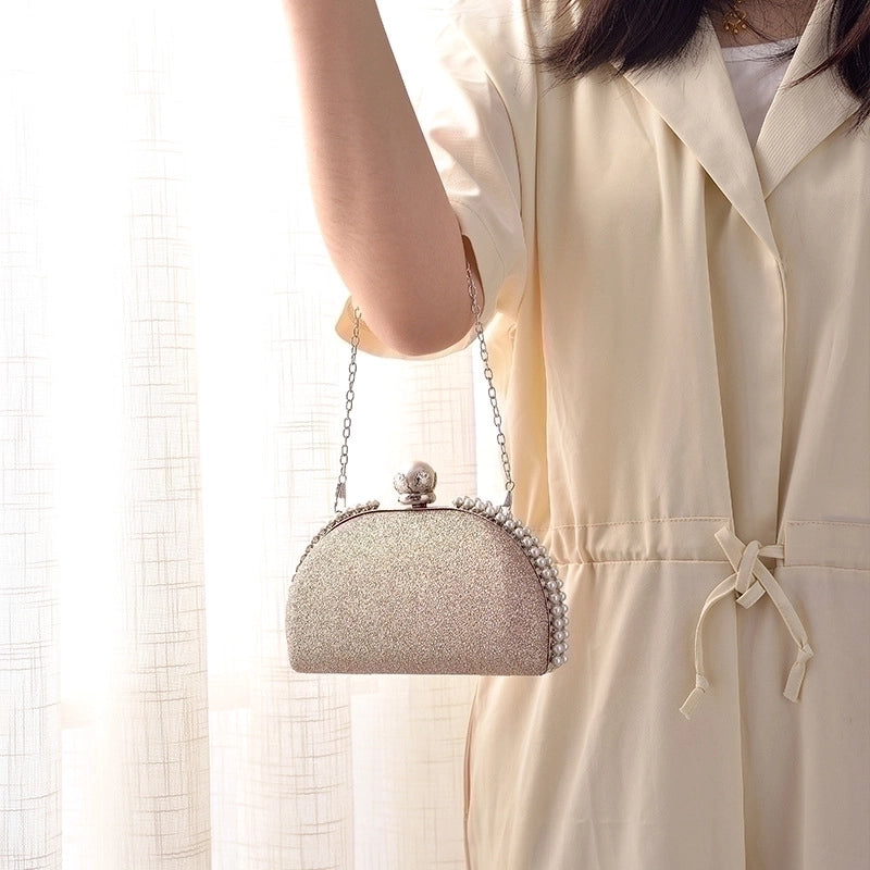 Silver Champagne Red Pu Leather Solid Color Shell Evening Bags