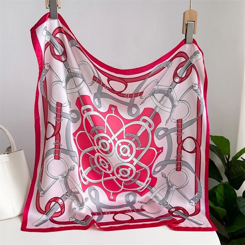 Unisex Casual Minimalist Stripe Flower Polyester Satin Printing Silk Scarf
