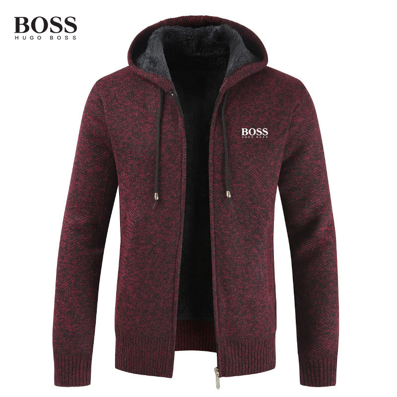 BOSS MEN-S ZIP UP HOODED COTTON SWEATER COAT