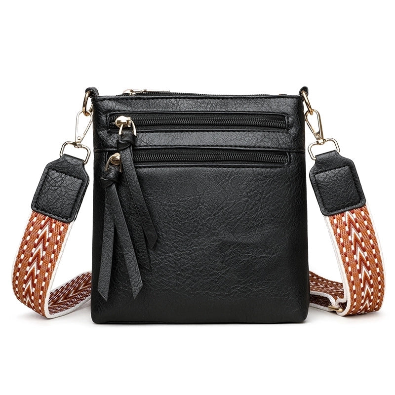 Women's Pu Leather Color Block Solid Color Vintage Style Sewing Thread Square Zipper Shoulder Bag Crossbody Bag