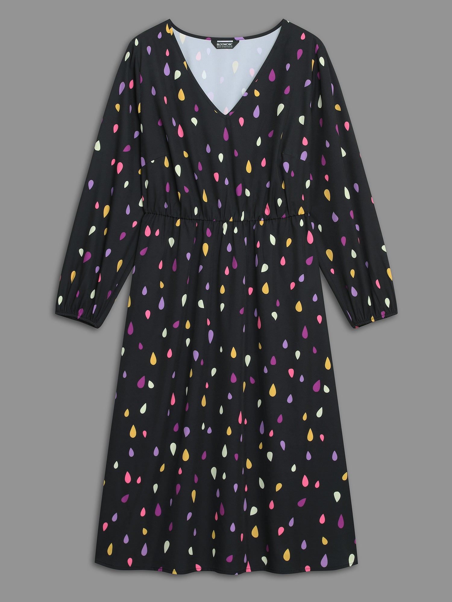 V Neck Color Contrast Lantern Sleeve Dress