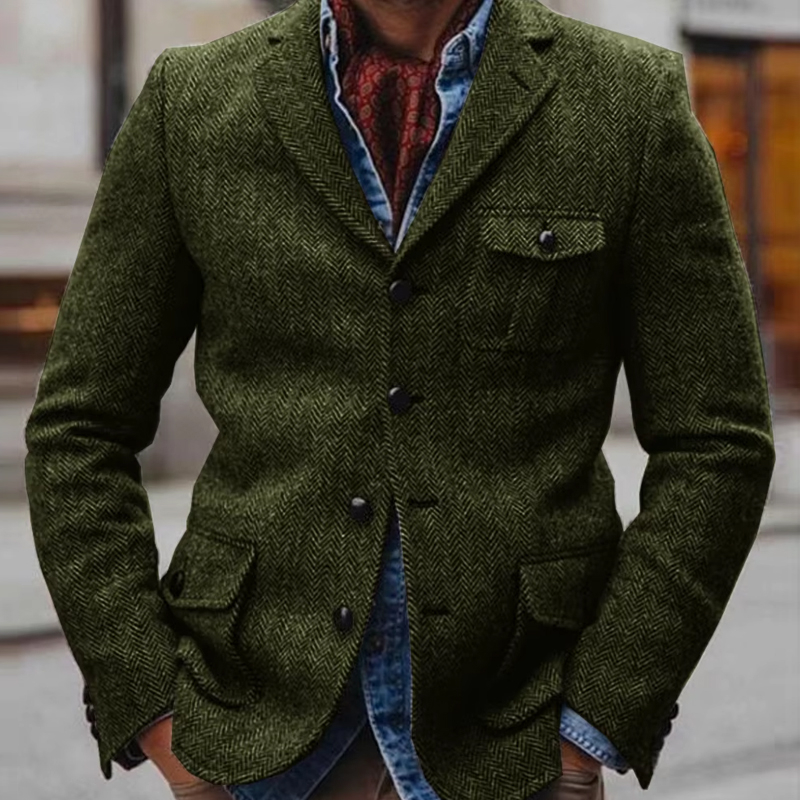Men's Herringbone Blend Single Breasted Blazer
