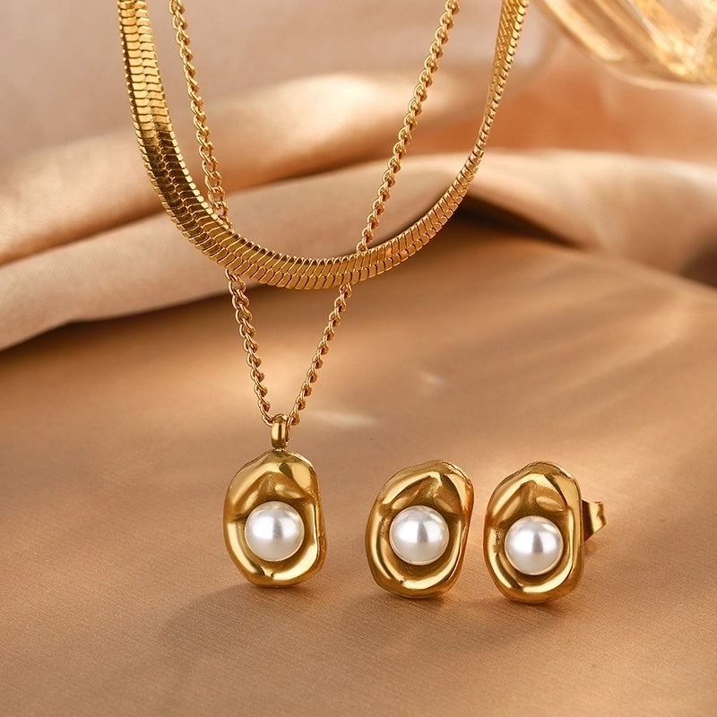 Sweet Minimalist Pea 304 Stainless Steel Acrylic 18K Gold Plated Plating Inlay Earrings Necklace Jewelry Set