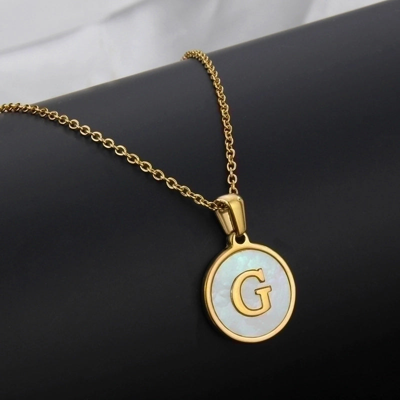 Minimalist Round Letter Titanium Steel Shell 18K Gold Plated Plating Necklace