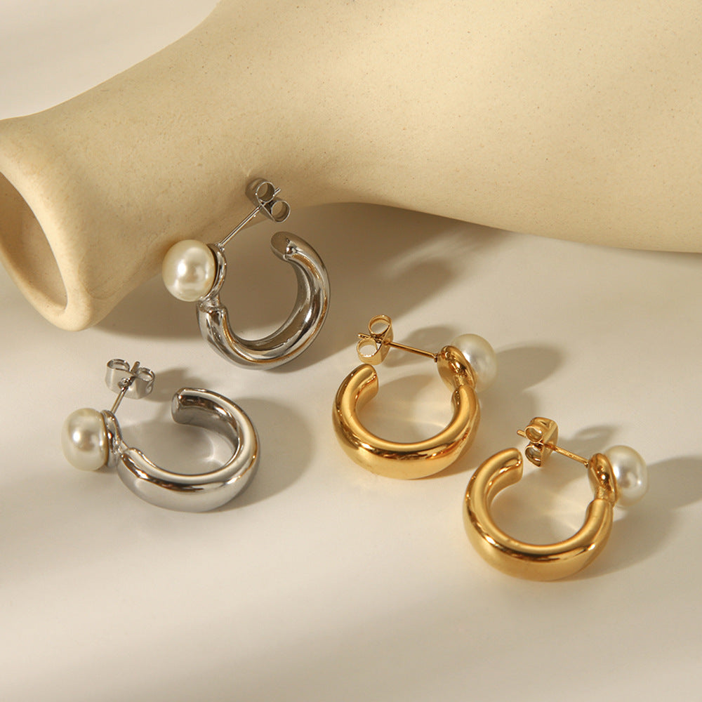 IG Style Pearl Geometric Stainless Steel Electroplating Earrings