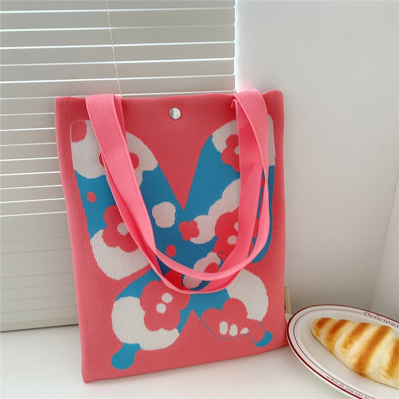 Women's Medium Knit Cartoon Flower Cute Square Lock Clasp Underarm Bag