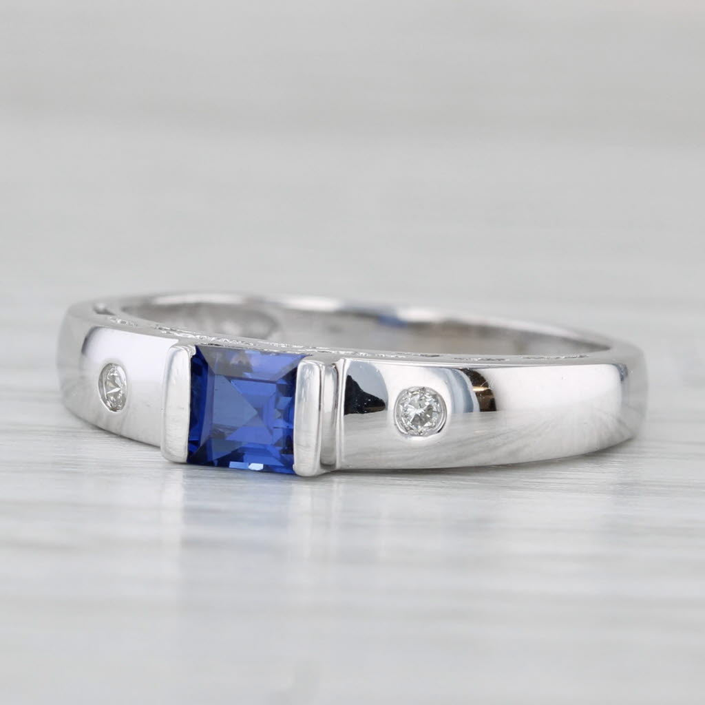 0.41ctw Lab Created Blue Sapphire Diamond Ring 10k White Gold Sz 6.5 Engagement
