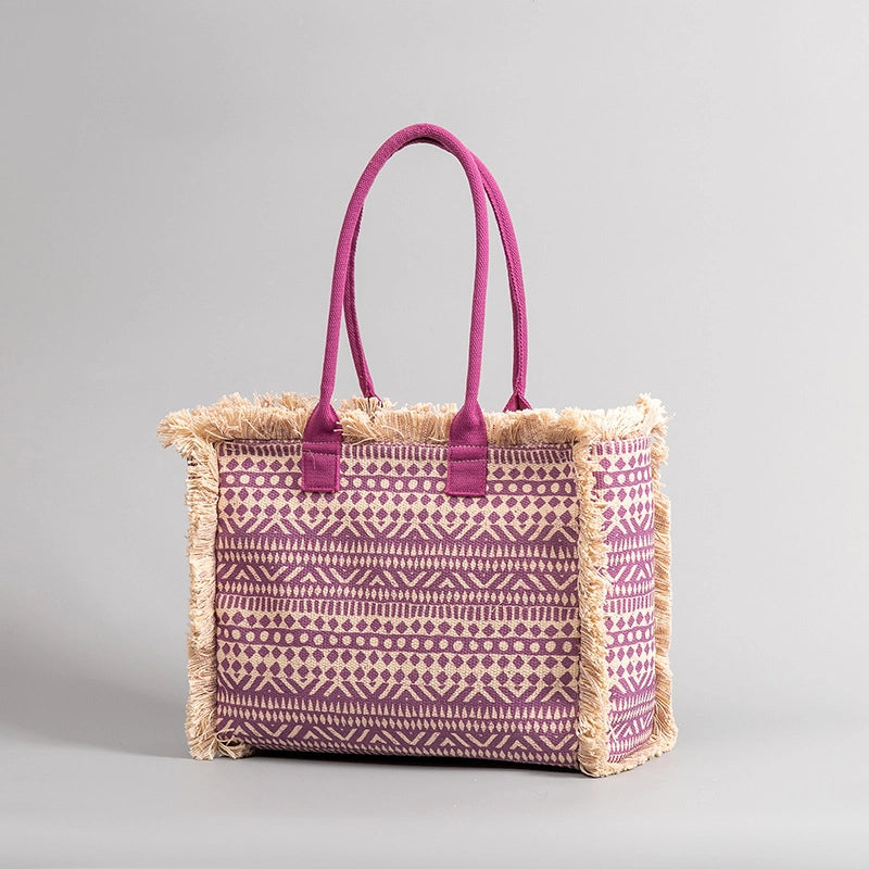 Women's Large All Seasons Polyester Cotton Color Block Classic Style Square Zipper Tote Bag
