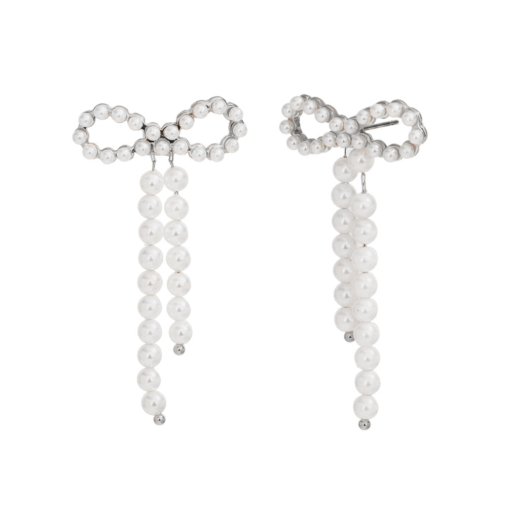 Vintage Stainless Steel 18K Gold Plated O-Shaped Hollow Pumpkin Trapezoidal Pearl Bow Earrings For Women