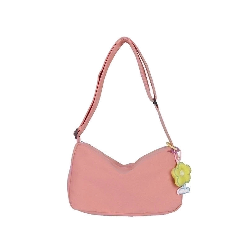 Women's Medium Canvas Solid Color Streetwear Zipper Canvas Bag