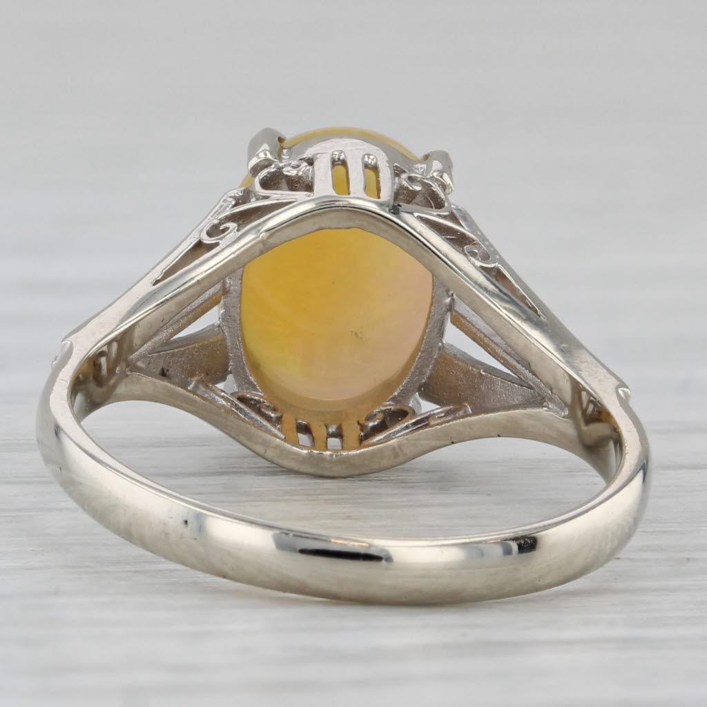 Rainbow Yellow Opal Solitaire Ring 14k White Gold Size 6.25