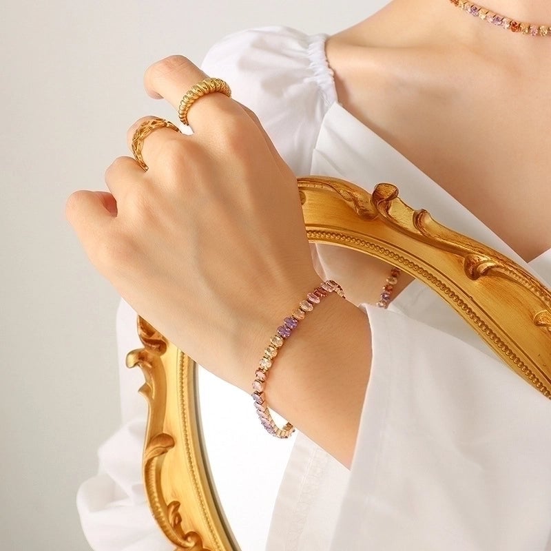 Fashion 304 Stainless Steel Zircon 18K Gold Plated Plating