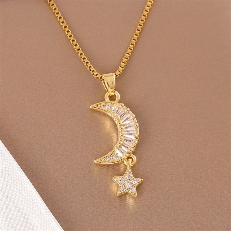 Stainless Steel Titanium Steel 18K Gold Plated Elegant Minimalist Streetwear Plating Inlay Heart Shape Flower Butterfly Zircon Pendant Necklace
