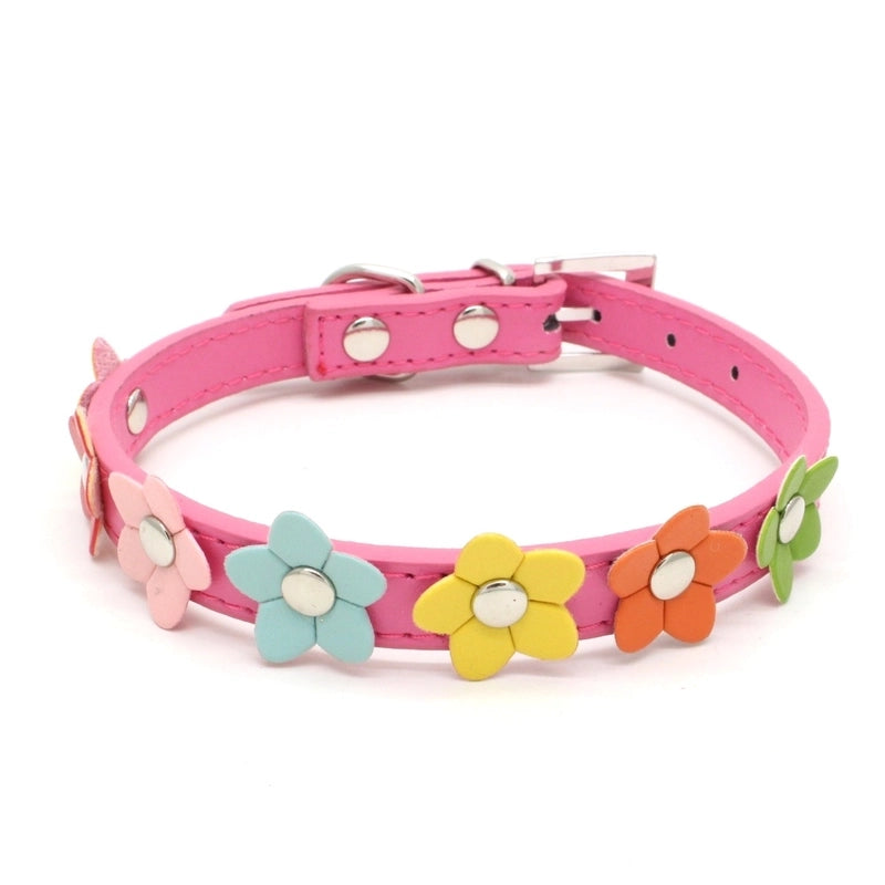 Pu Pet Collar Colorful Flowers Dog Traction Rope A Row Of Small Flower Dog Collar Pet Supplies Dog Leash Foreign Trade