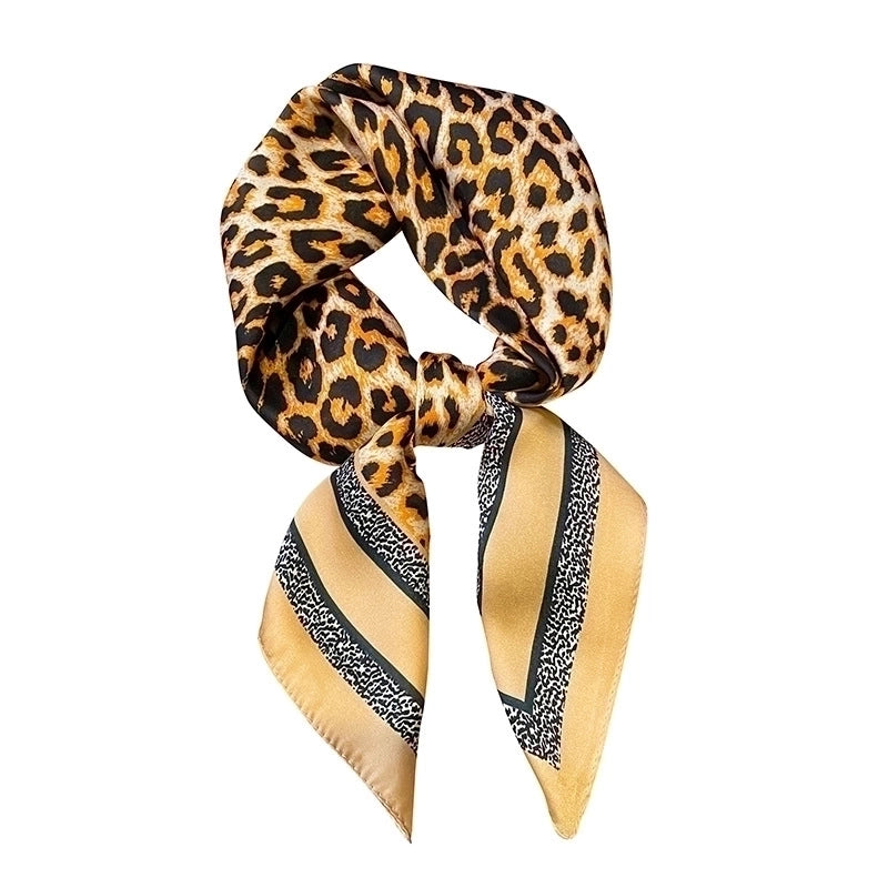 Women's Elegant Business Color Block Leopard Satin Printing Silk Scarf