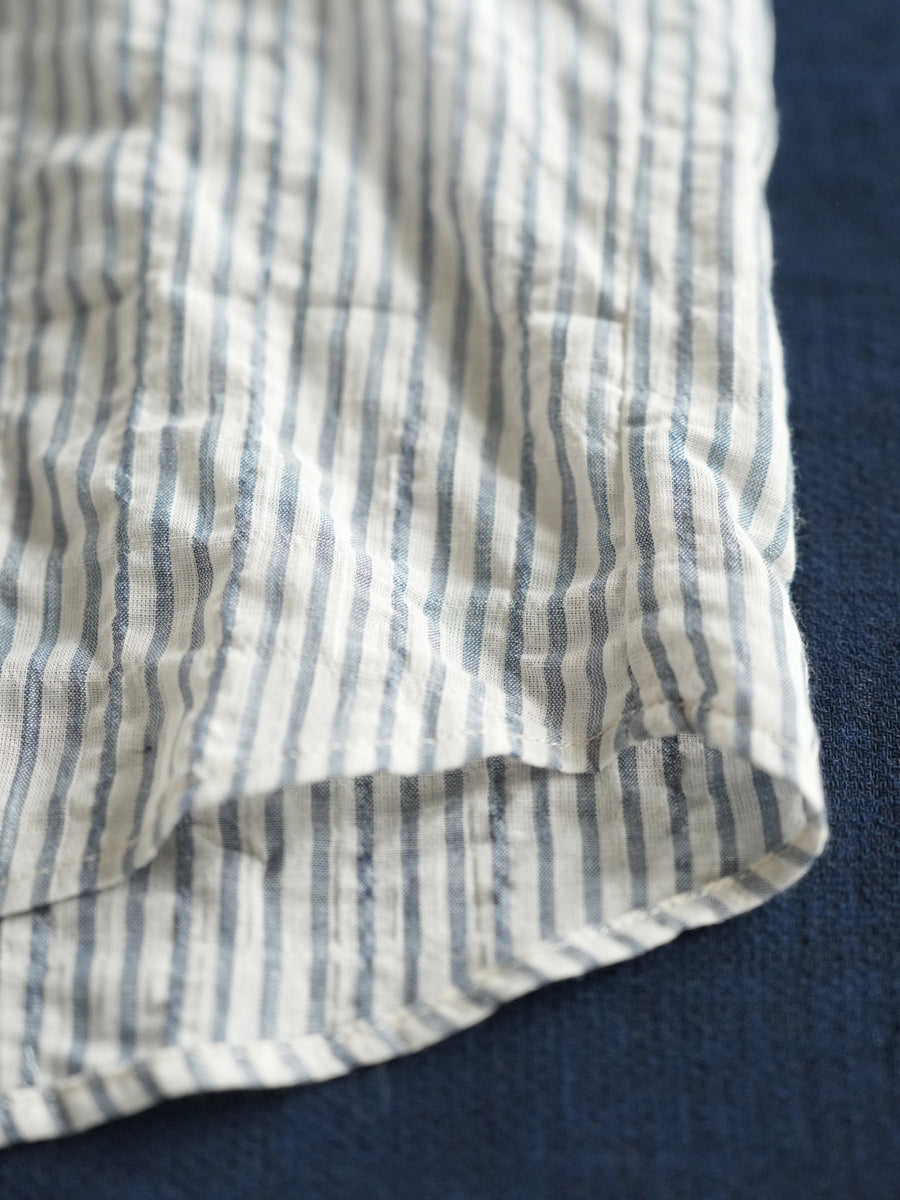 Women Summer Retro Stripe Turn-down Collar Cotton Shirt