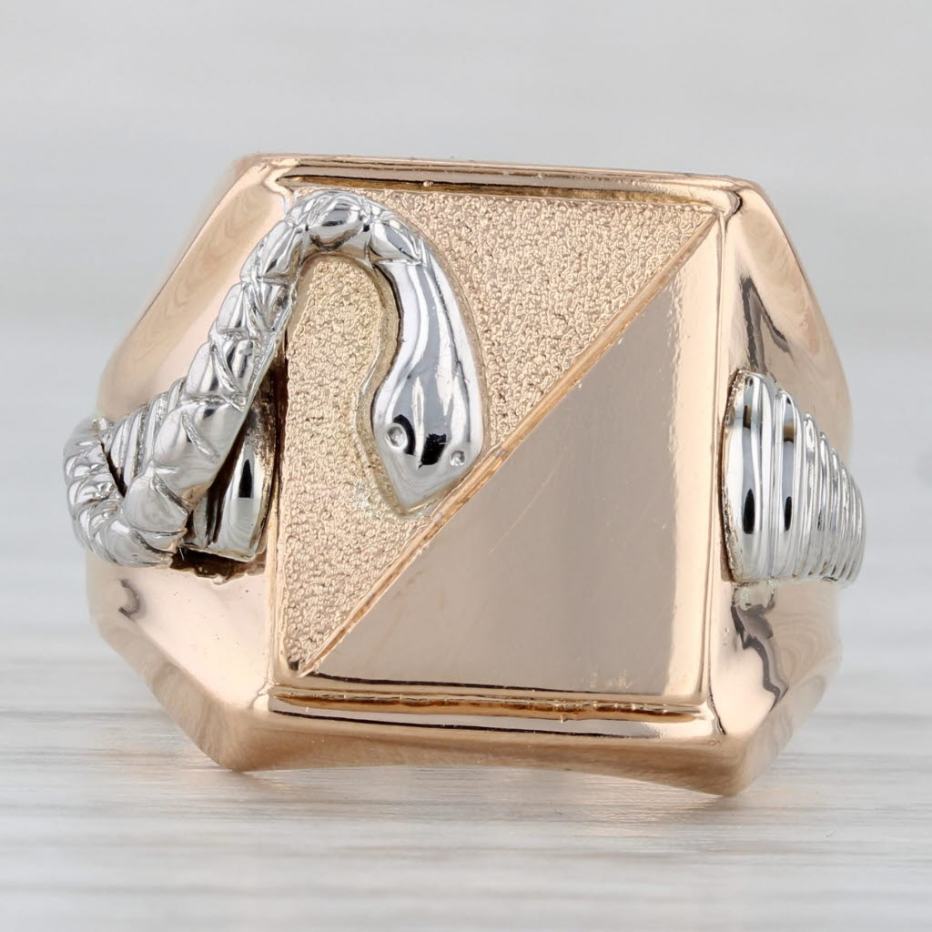 Snake Signet Ring 18k Yellow White Gold Size 9.75 Engravable
