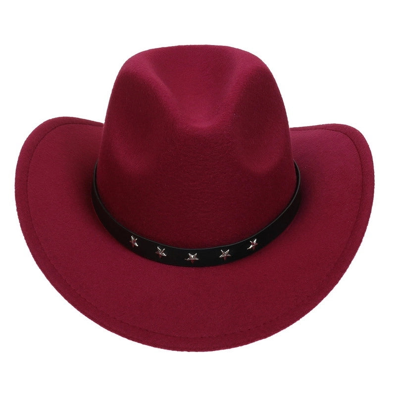 Tibetan Western Denim Top Hat Spring And Autumn New Jazz Hat Big Brim Five-pointed Star Belt Accessories Felt Hat For Men And Women