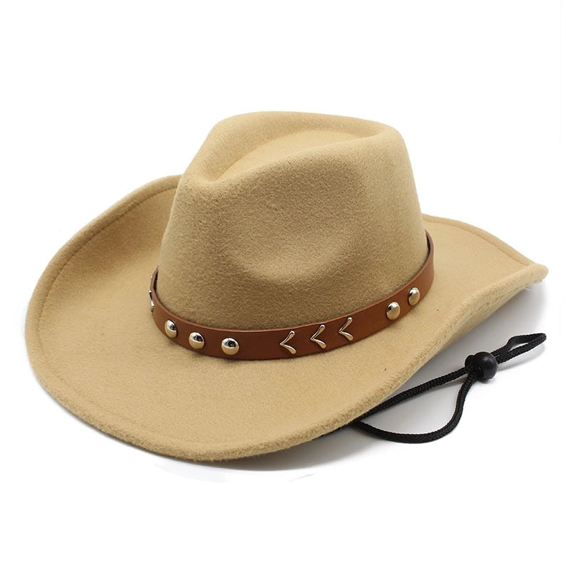 Wool Wool Top Hat Western Cowboy Style Big Along Hat Fashion Texture Belt Women's Hat Jazz Hat