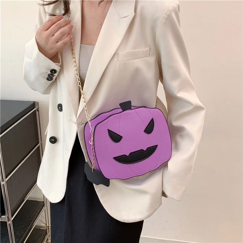 Halloween Women's Medium Pu Leather Pumpkin Vintage Style Zipper Shoulder Bag