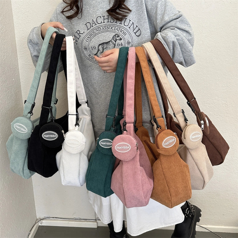 Women's Small Corduroy Solid Color Vintage Style Classic Style Dumpling Shape Zipper Cloud Shape Bag
