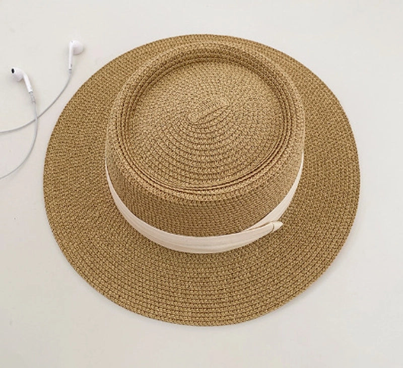Women's Vacation Minimalist Letter Solid Color Big Eaves Straw Hat