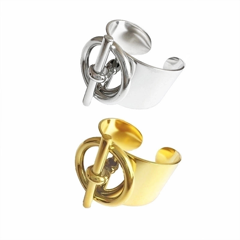 Retro Geometric Titanium Steel 14k Gold Plated Open Ring