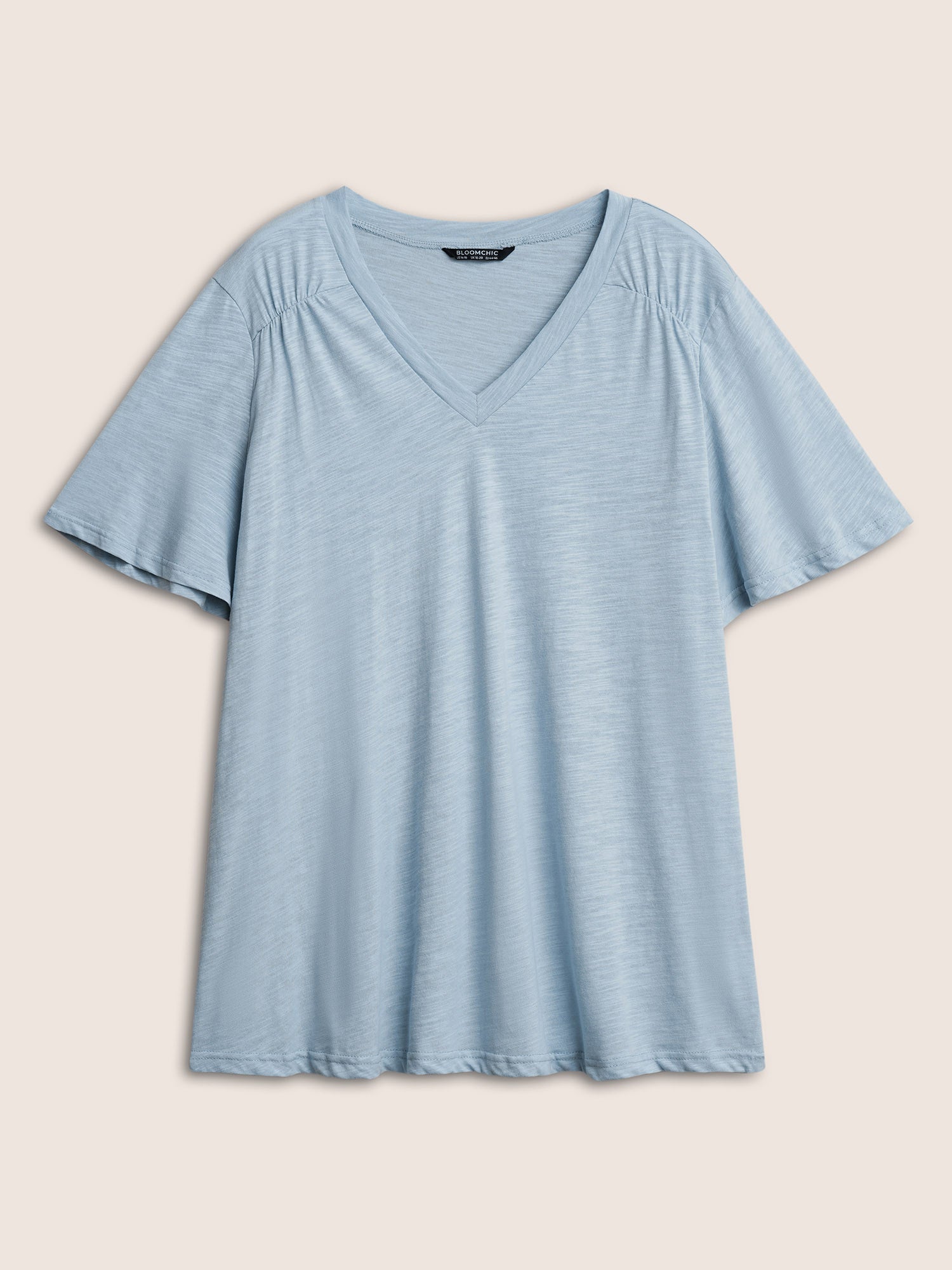 Plain Ruffle Sleeve Heather V Neck T-shirt