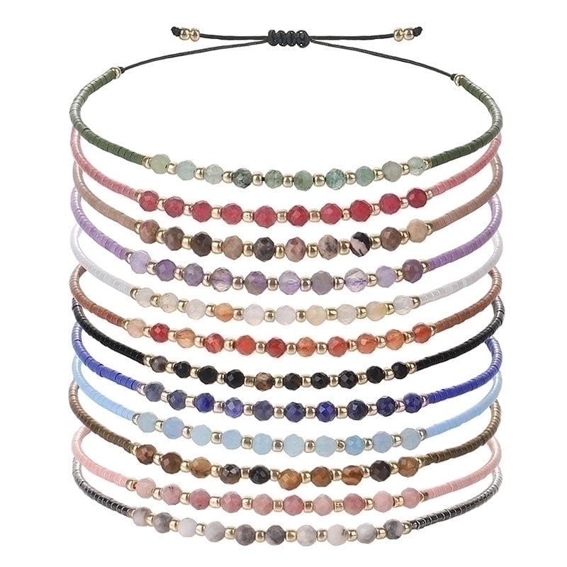 3 Pieces Minimalist Round Bead. Stone Beaded Bracelets