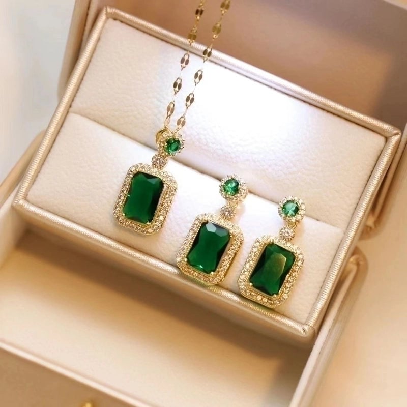 Titanium Steel Ethnic Style Inlay Square Zircon Necklace Earrings Rings