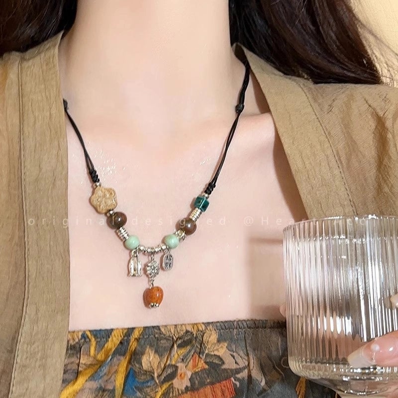 Fashion Heart Shape Titanium Steel Beaded Zircon Layered Necklaces 1 Piece