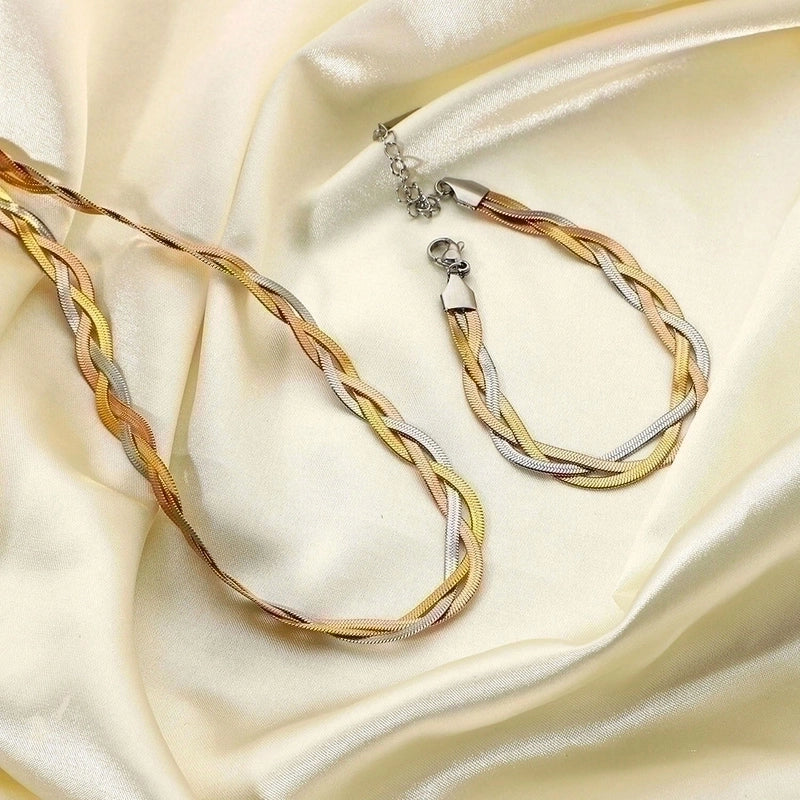 Fashion Twist 304 Stainless Steel 18K Gold Plated Rose Gold Plated Plating Stainless Steel Jewelry Sets