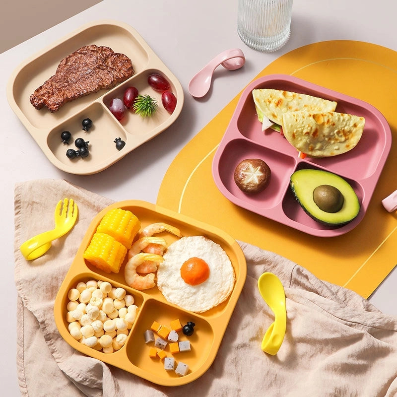 Silicone Plate Food Grade Complementary Food Sucker Bowl Square  Tableware Thickened Drop-resistant Tableware