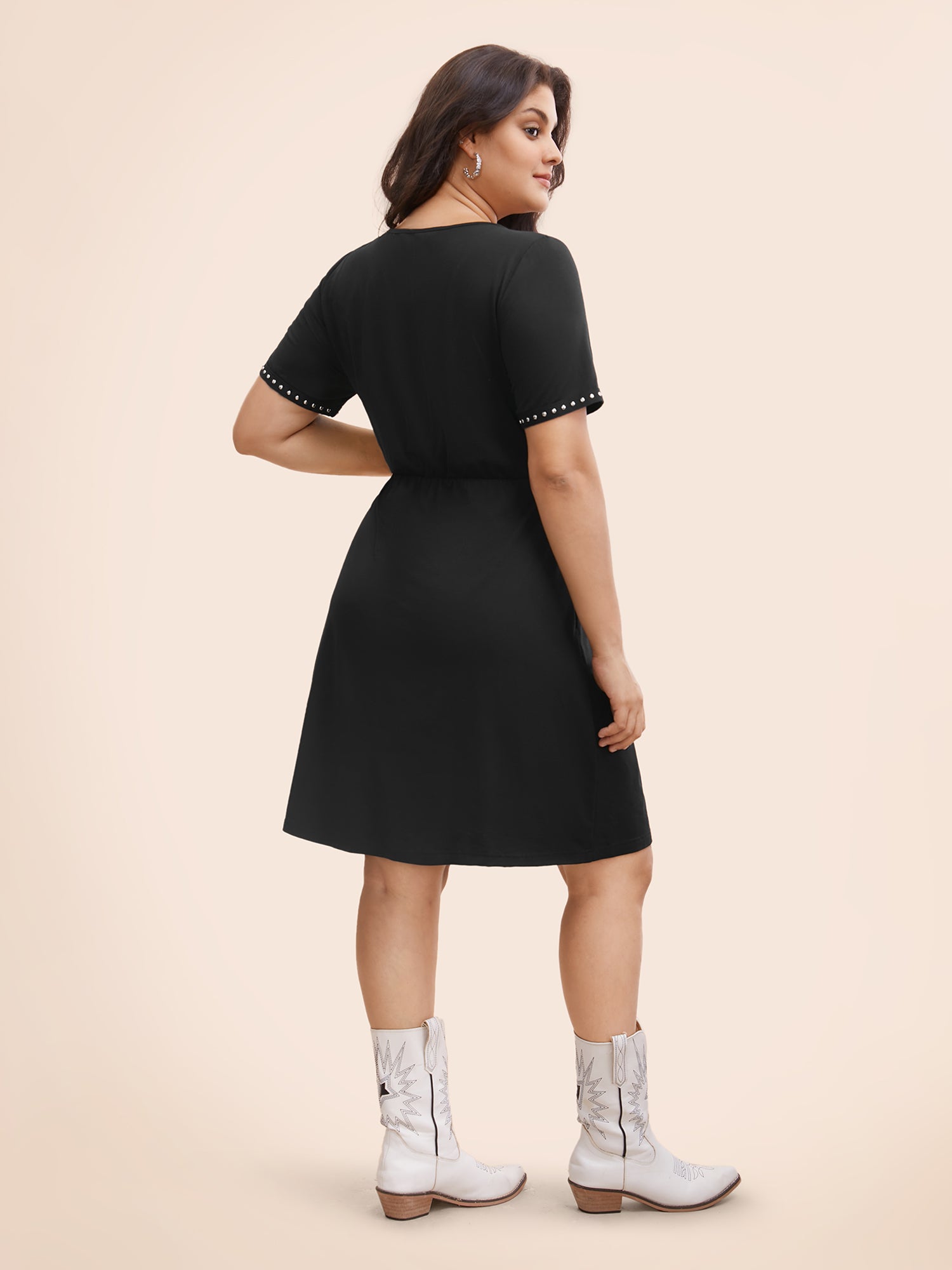 Stud Woven Pockets Midi Dress